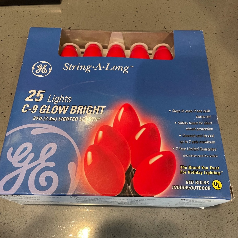 Vintage GE C9 red holiday lights.